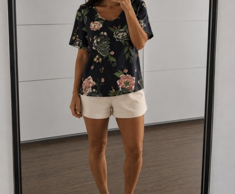 Bluzka damska ONLY w kwiatowy wzór na modelce