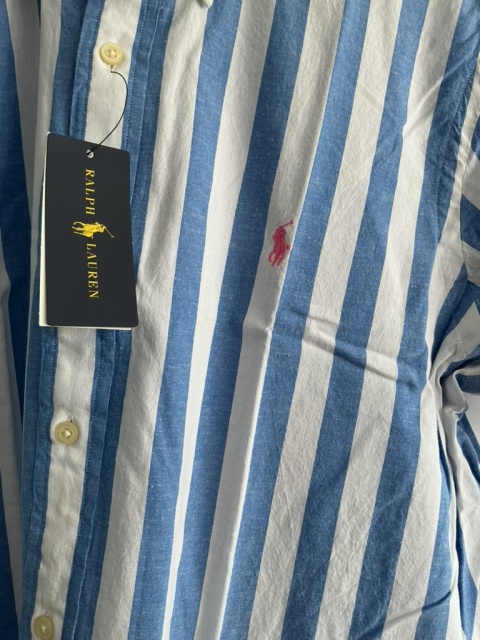 Koszula Ralph Lauren XL - detal materiału w biało-niebieskie paski